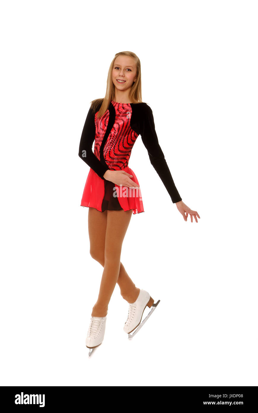 Teenage Eiskunstläuferin posiert im Solo Kostüm Stockfoto
