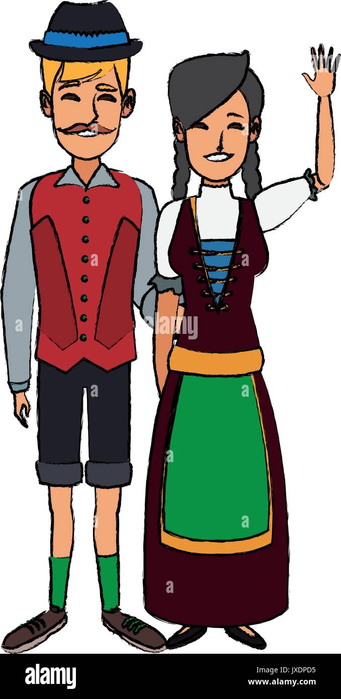 Schweizer in den nationalen Kleid, Mann und Frau in traditioneller Tracht  Stock-Vektorgrafik - Alamy