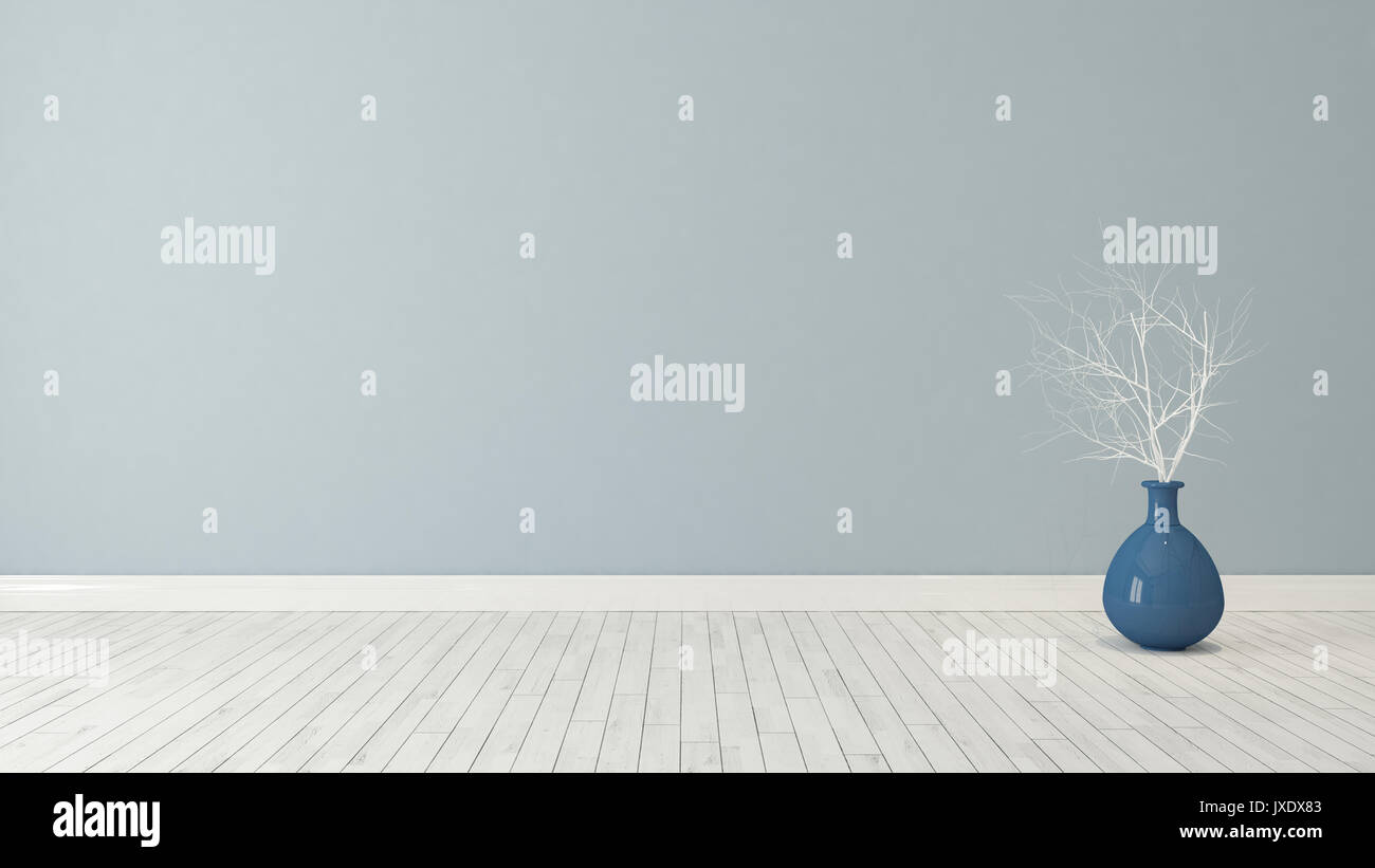 Blaue Wand Hintergrund mit blauen Übertopf im Zimmer deko Idee, 3D-Rendering Stockfoto