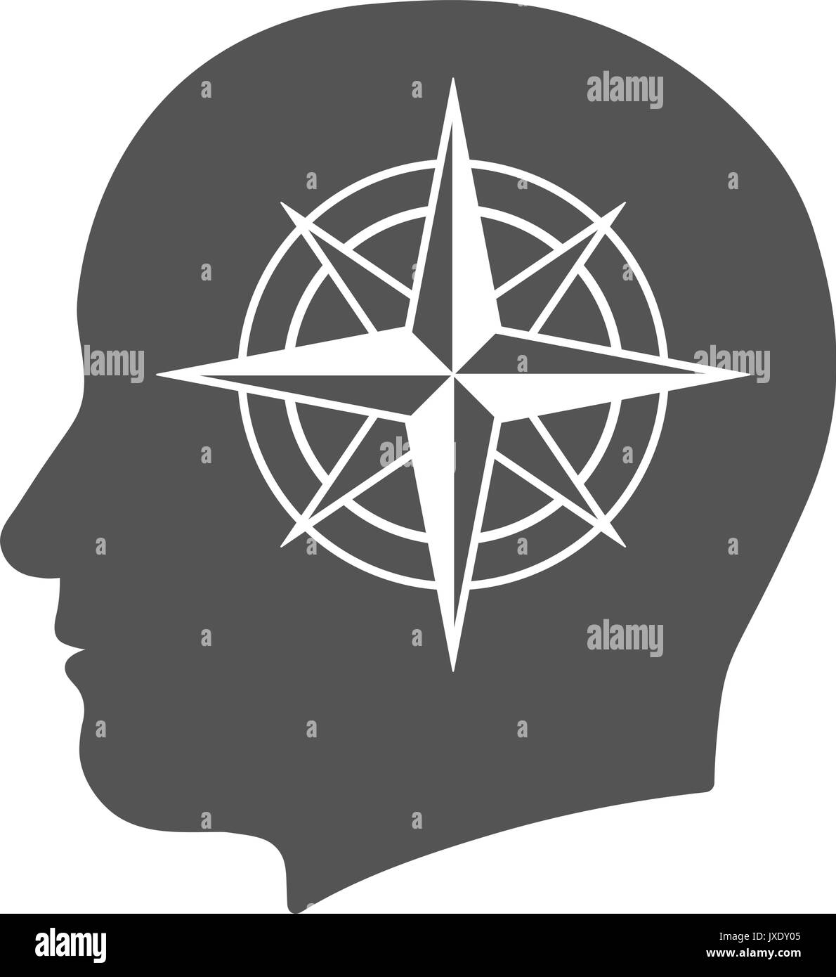 Head Icon mit Compass Rose anmelden Silhouette, Vektor, Abbildung Stock Vektor
