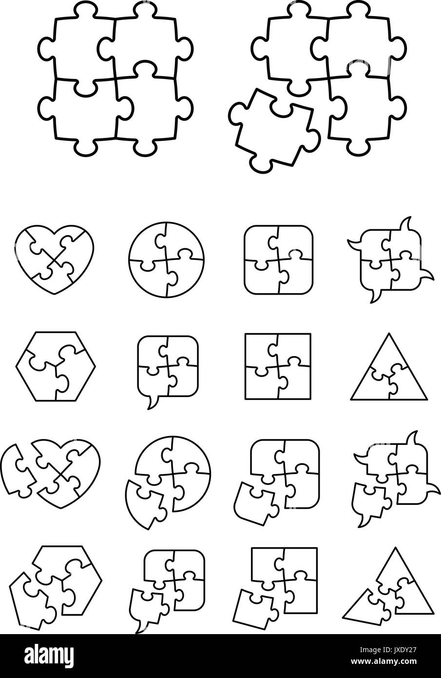 Puzzle Icons Set - Vollständige und unvollständige, Vector Illustration ...