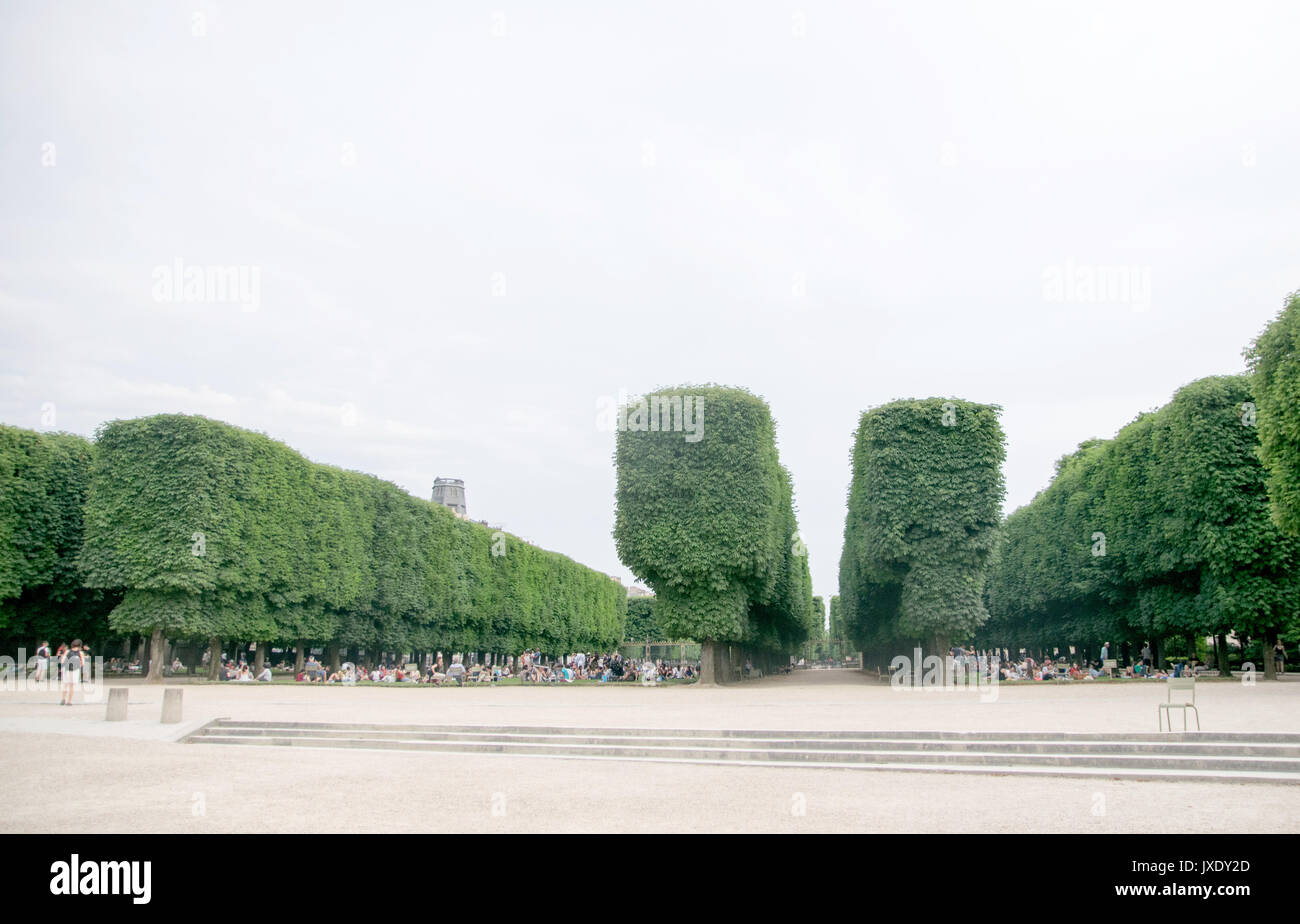 PARIS, Französisch - Juni 07, 2017: die Menschen den Tag in der Luxembourg Garten in Paris. Luxemburg Palace, die offizielle Residenz des Französischen Sena Stockfoto