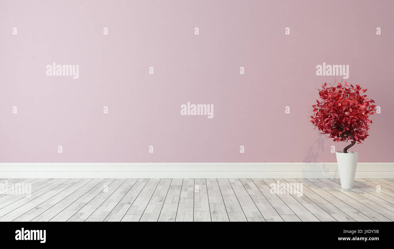 Rosa Wand Hintergrund mit roten Pflanze im Zimmer deko Idee, 3D-Rendering Stockfoto