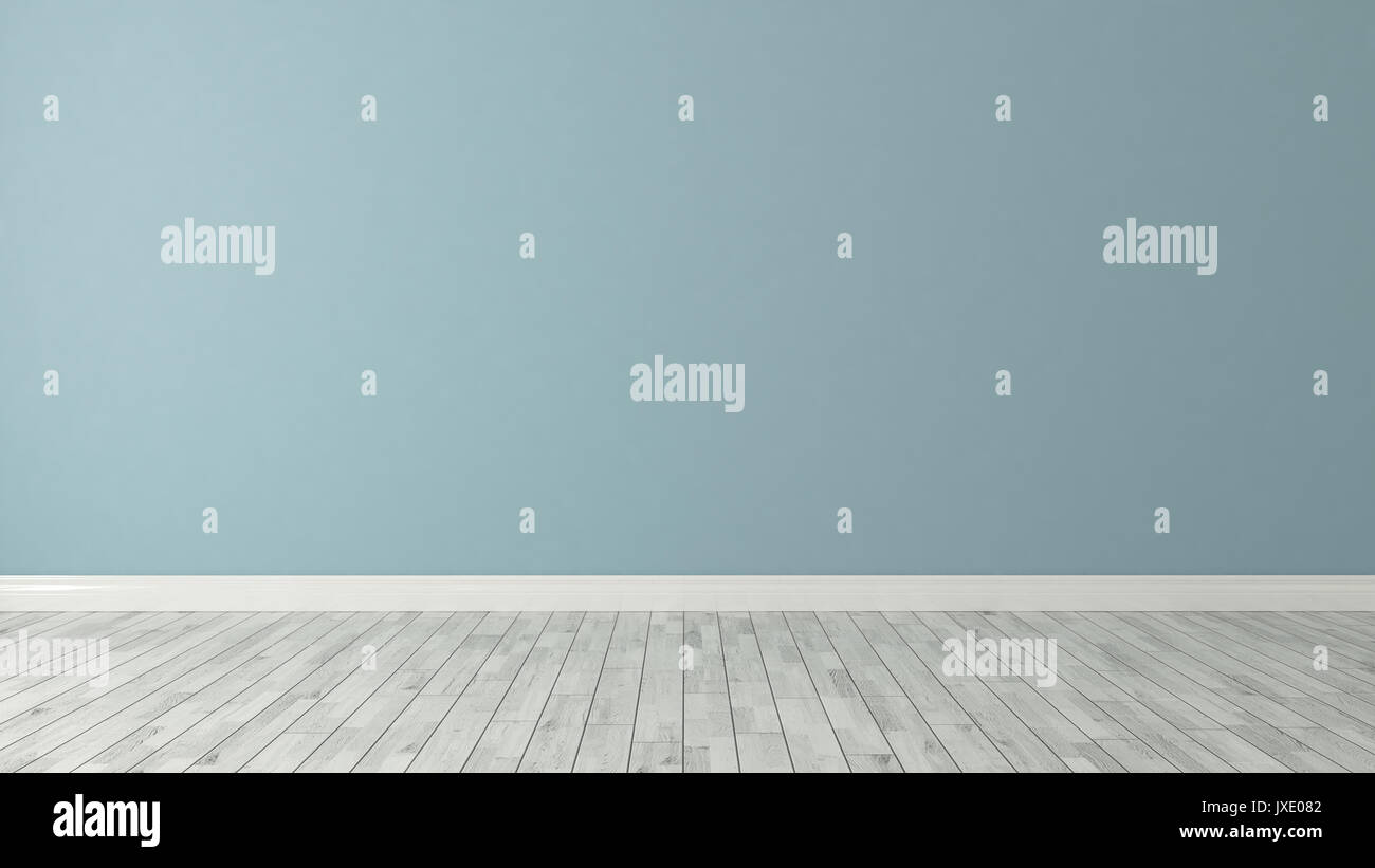 Blaue Wand Hintergrund mit weißen Parkettboden im Zimmer deko Idee, 3D-Rendering Stockfoto