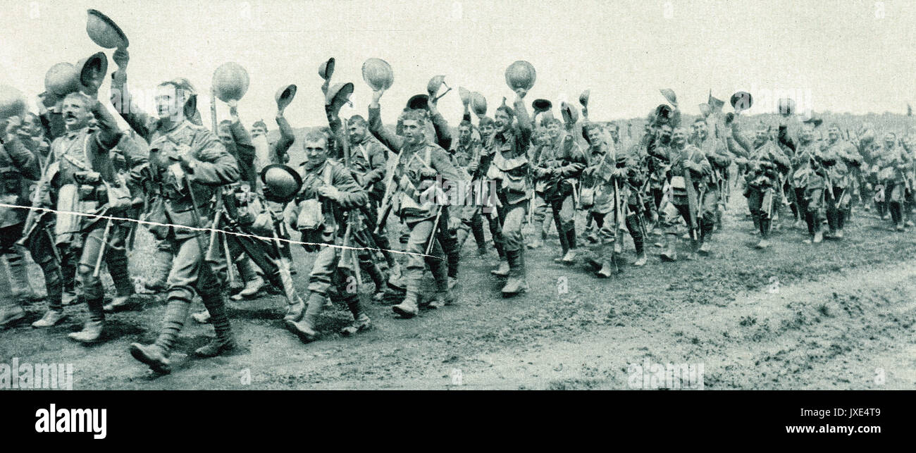 Worcesters Jubel auf dem Weg nach Somme, WW1 Stockfoto