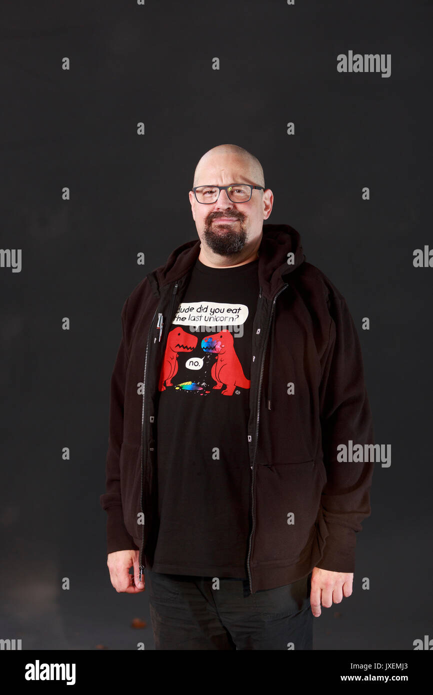 Edinburgh, Schottland, Großbritannien. 16 August, 2017. Tag 5 Edinburgh International Book Festival. Bild: Charles Stross ist eine preisgekrönte britische Schriftsteller der Science Fiction. Pako Mera/Alamy leben Nachrichten Stockfoto