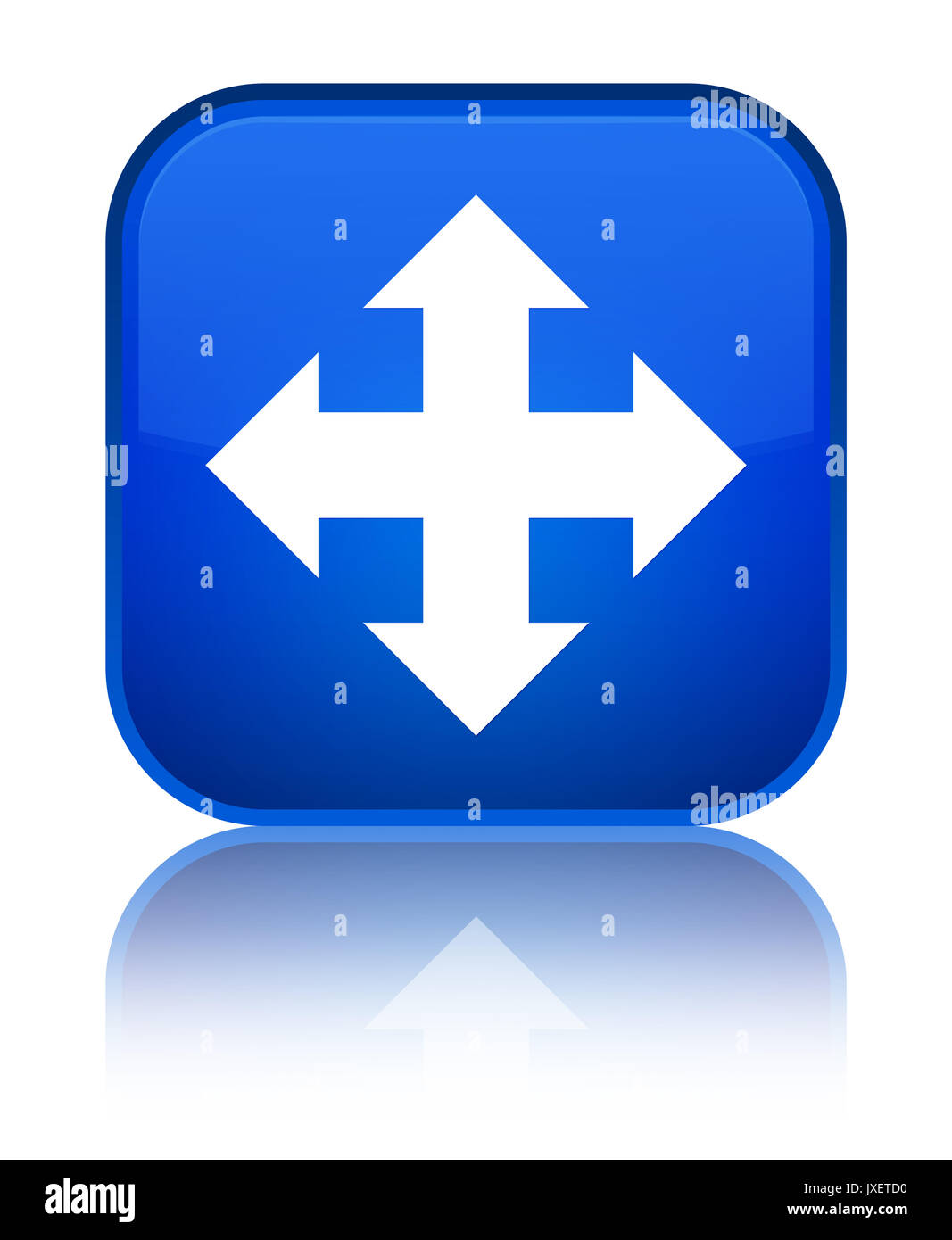 Bewegen Symbol auf spezielle Blaue quadratische Schaltfläche isoliert reflektiert abstrakten Abbildung Stockfoto