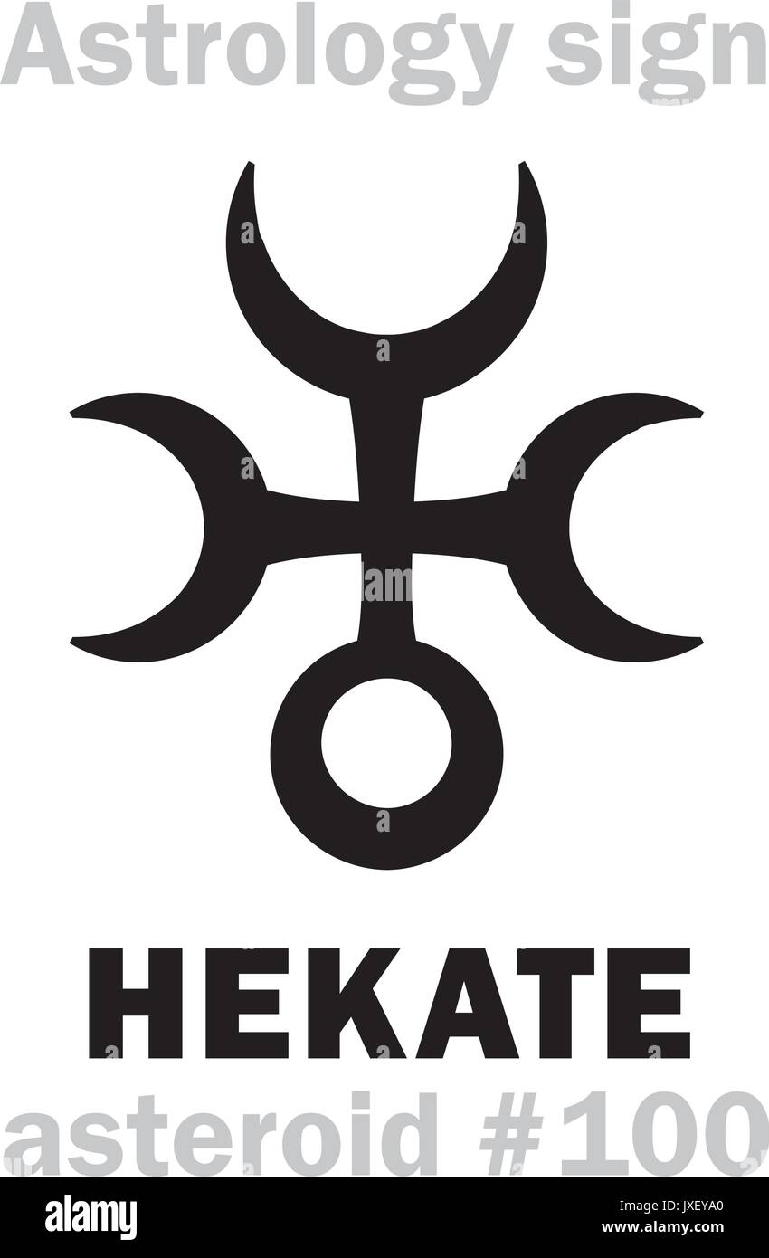 Astrologie Alphabet: HEKATE (Trivia), Asteroid Nr. 100. Hieroglyphen Zeichen Zeichen (Symbol). Stock Vektor
