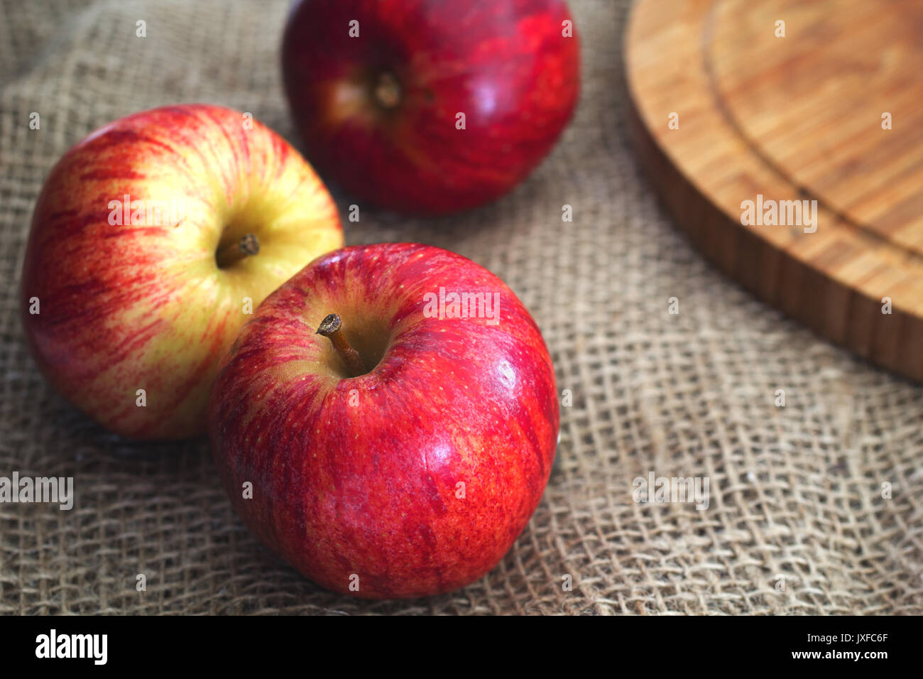 Äpfel auf der Leinwand. Stockfoto