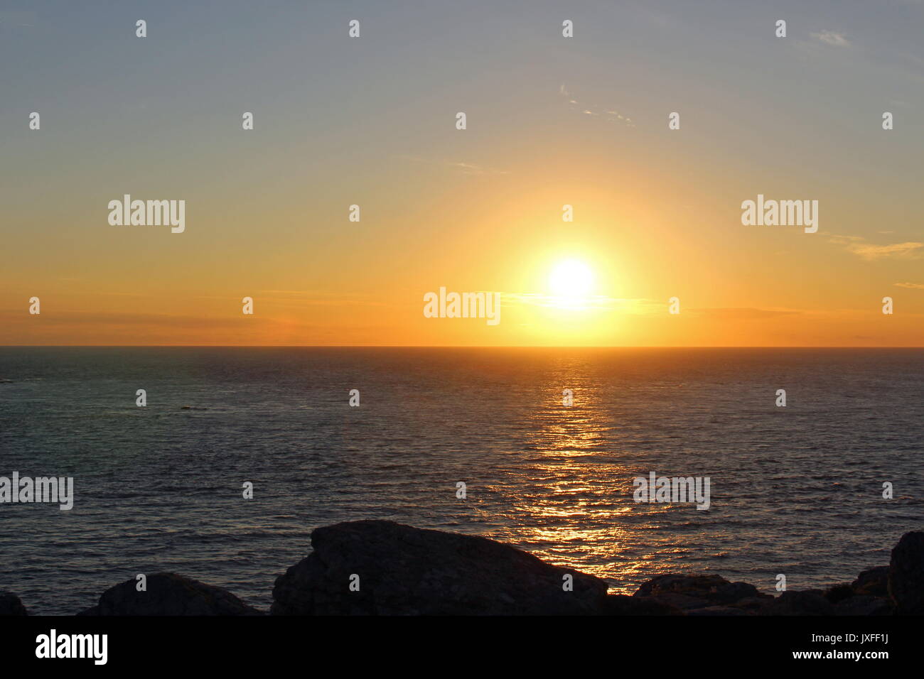 Land's End am Ende des Tages. Sonnenuntergang; Cornwall. UK. Stockfoto