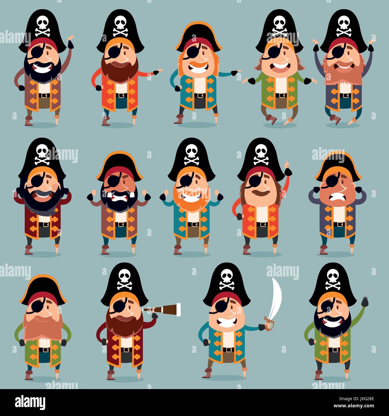 Reihe von flachen Piraten icons Stock Vektor