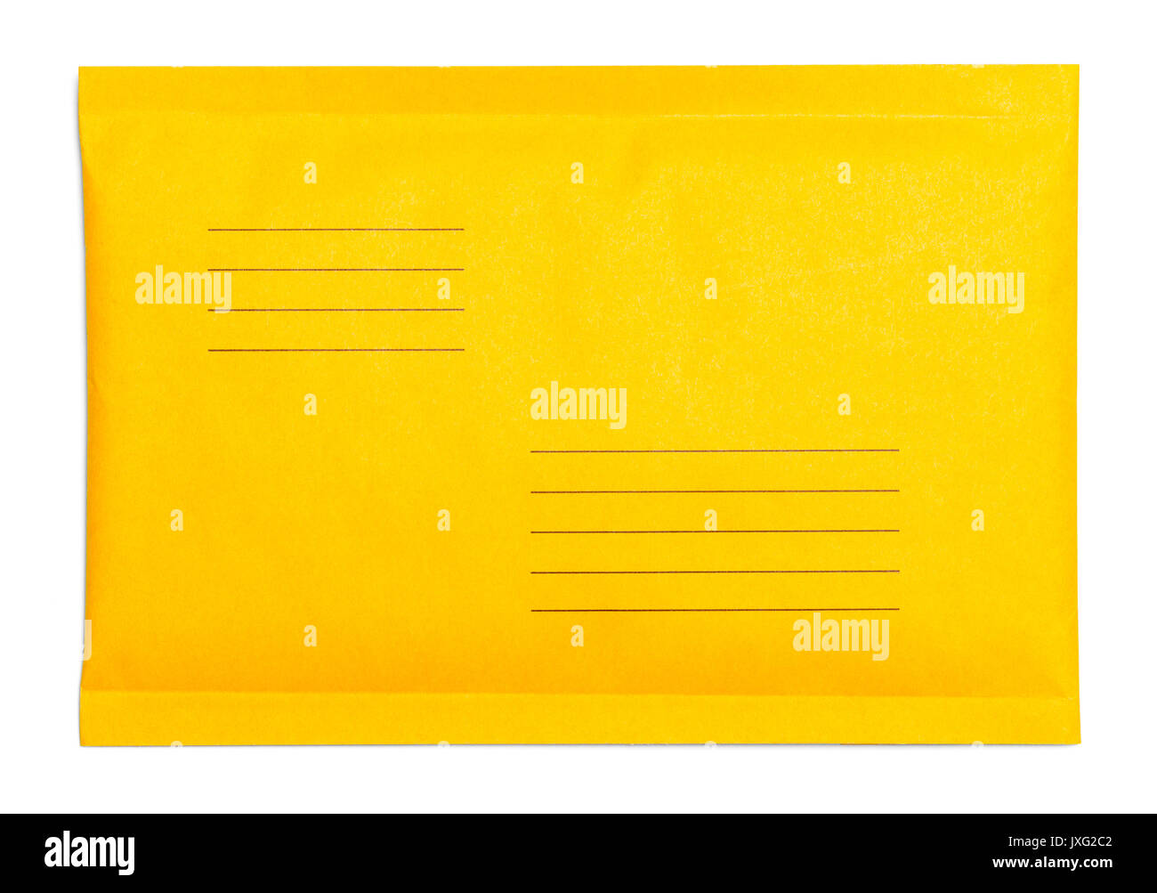 Gelbe gepolsterten Umschlag mit der Kopie Raum isoliert auf weißem Hintergrund. Stockfoto