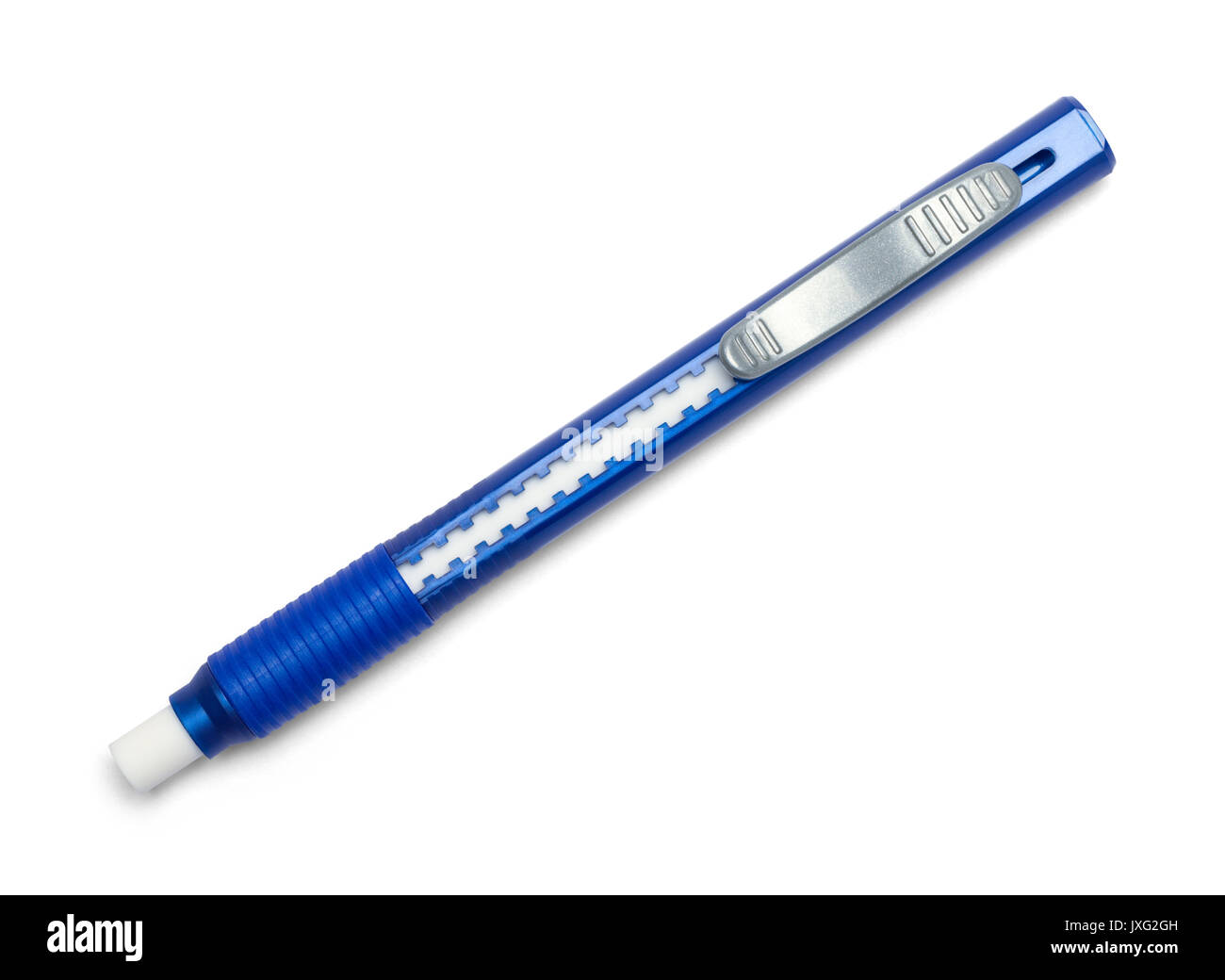 Blauen Stift Radierer isoliert auf weißem Hintergrund. Stockfoto