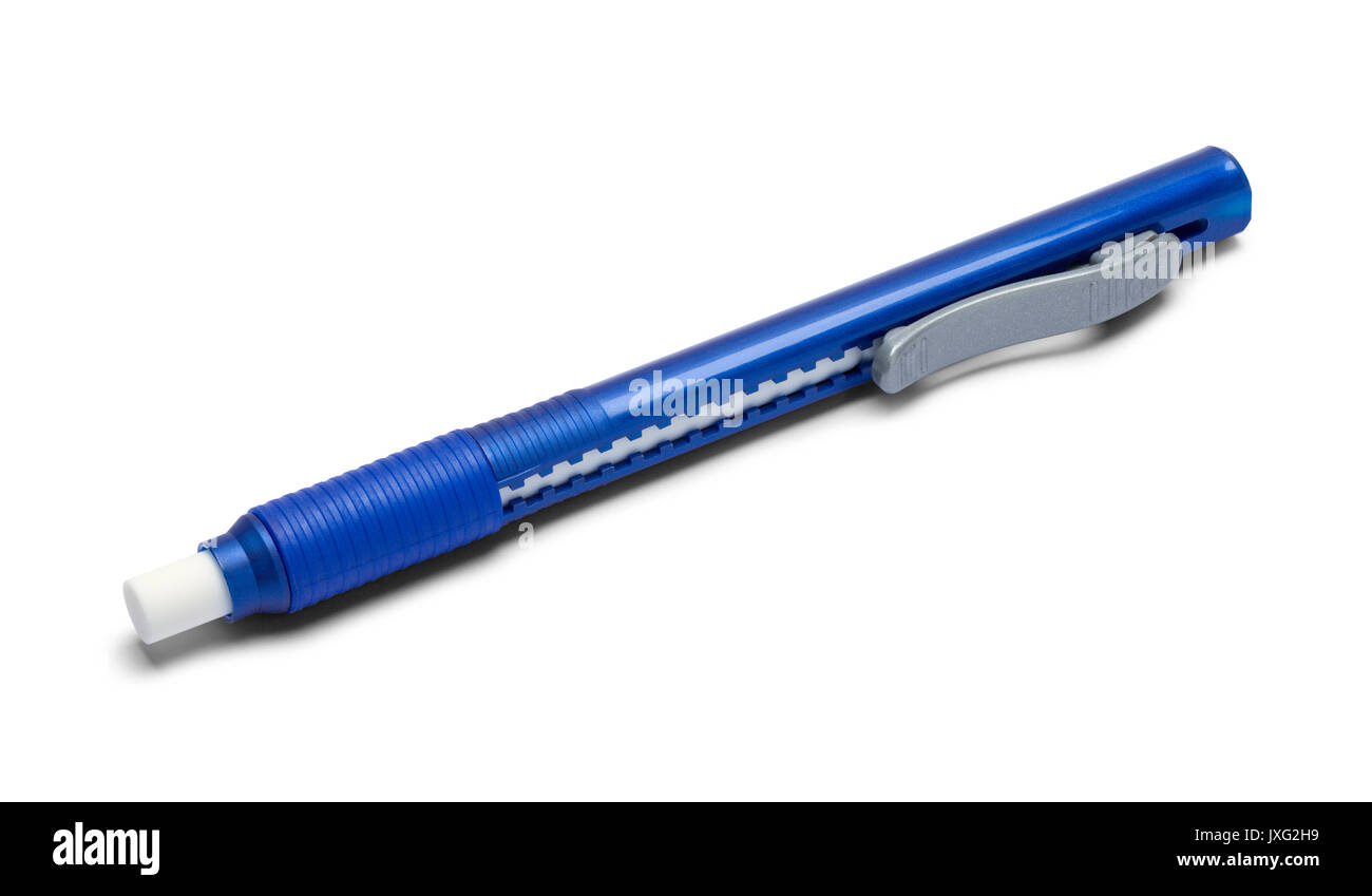 Blauen Stift Radierer isoliert auf weißem Hintergrund. Stockfoto