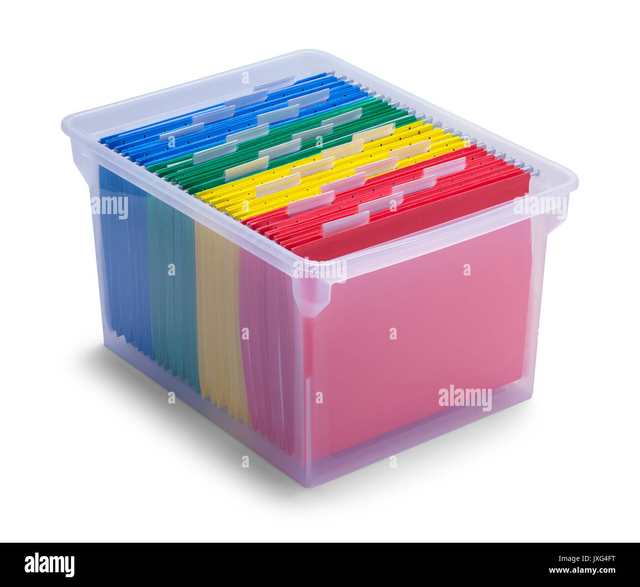 Farbige Dateien und Registerkarten im Feld Datei isoliert auf weißem Hintergrund. Stockfoto