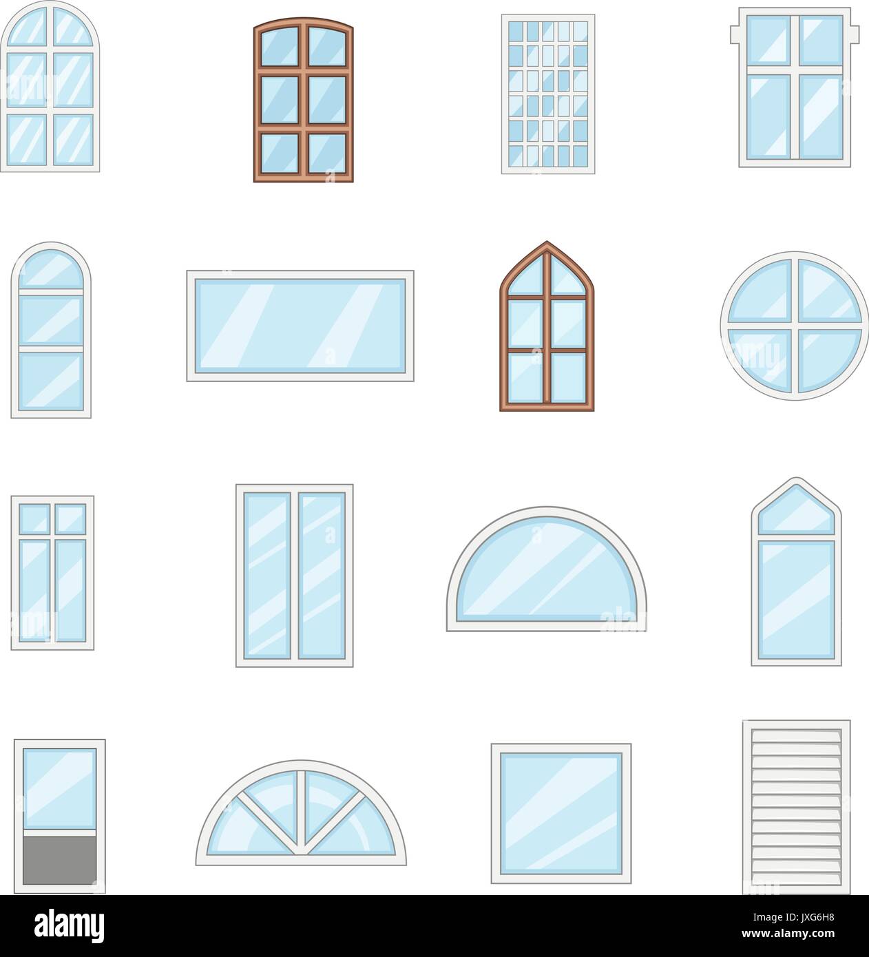 Fenster design Arten Symbole, Cartoon Stil Stock-Vektorgrafik - Alamy