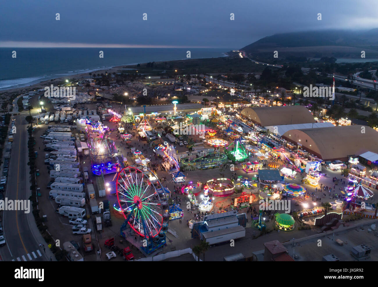 Luftaufnahme der Ventura County Fair bei Nacht, Ventura, Kalifornien Stockfoto
