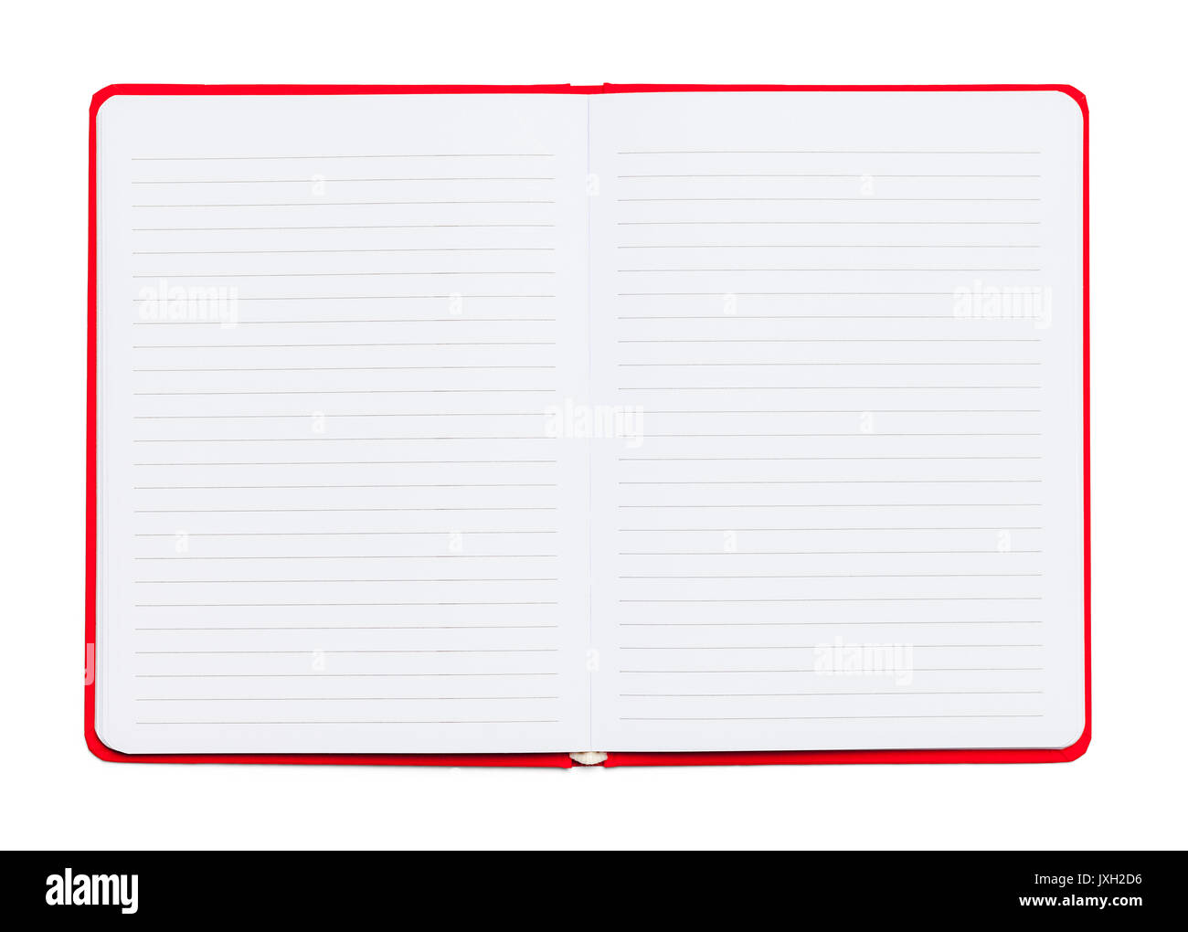 Öffnen Sie gefüttert Rot Notebook isoliert auf weißem Hintergrund. Stockfoto