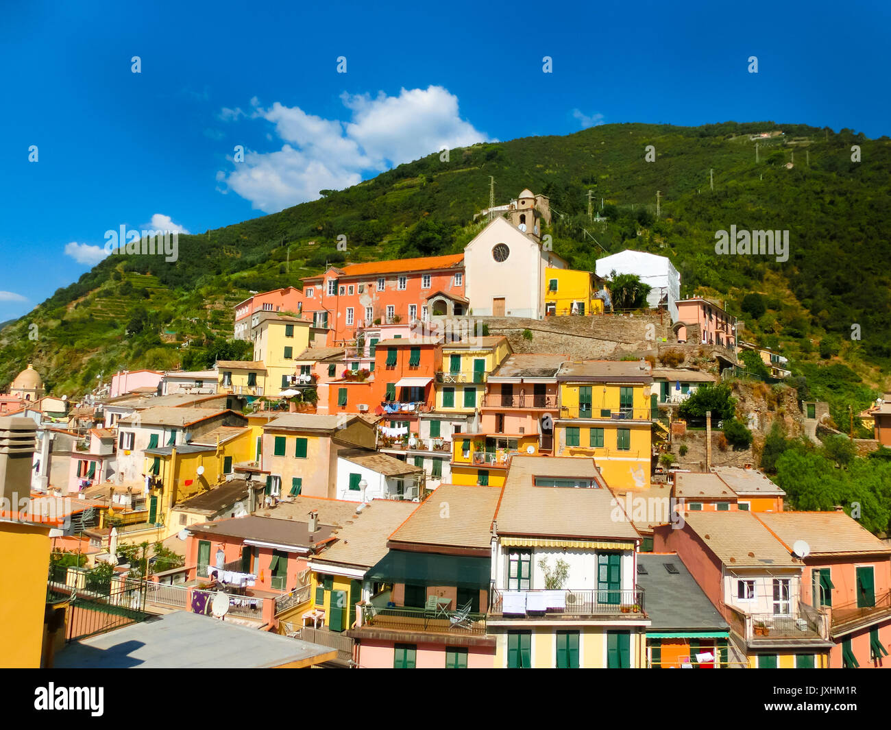 Blick auf Vernazza - eine Gemeinde, in der Provinz La Spezia, Ligurien, nordwestlichen Italien. Stockfoto