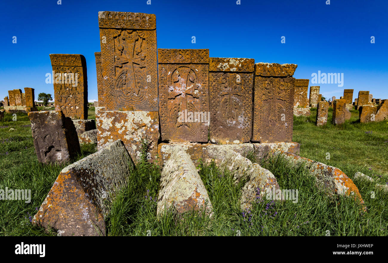 Grabsteine auf dem Friedhof in Noratus Armenien, zwischen dem 11. und 16. Jahrhundert erstellt AD Stockfoto