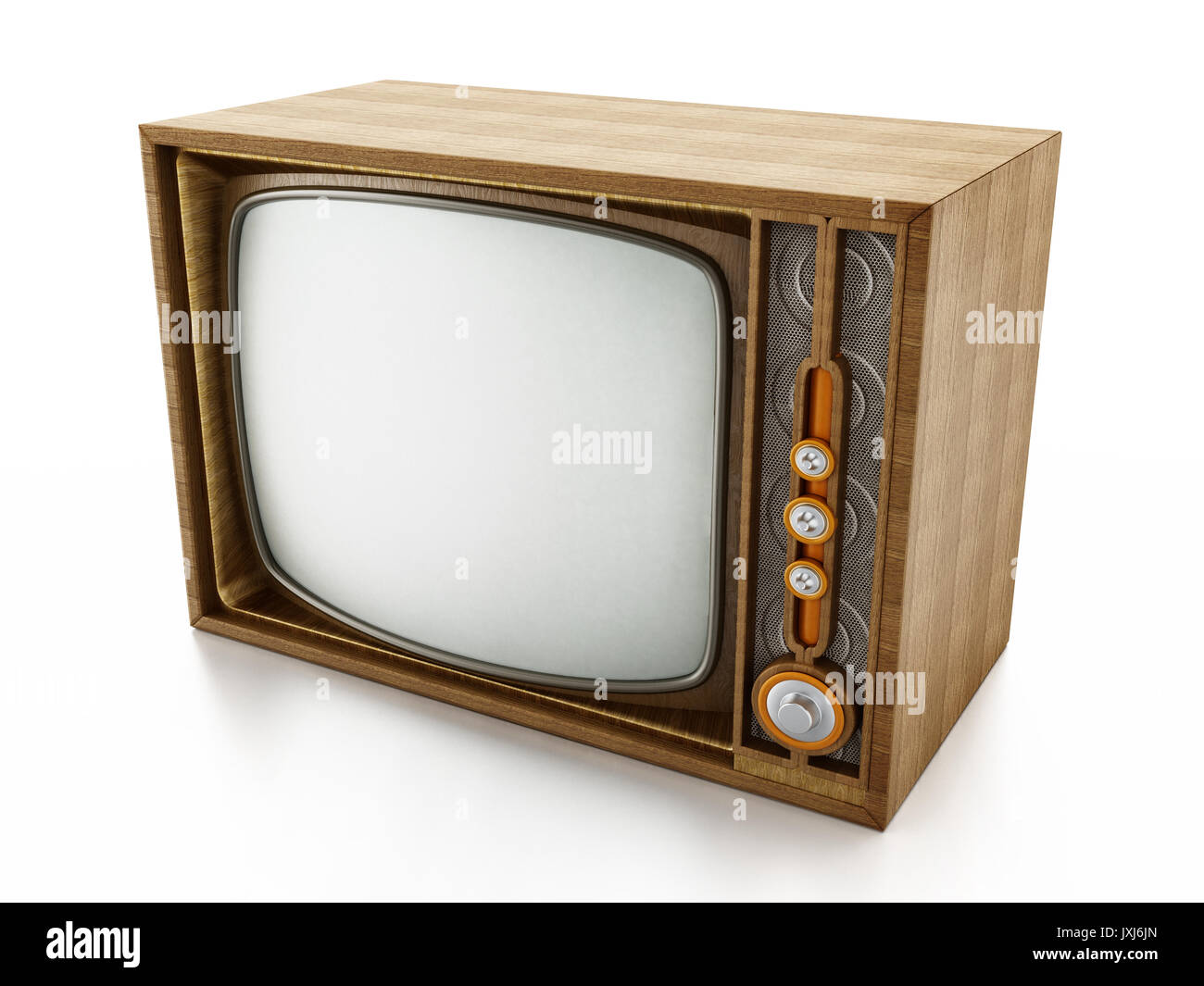 Vintage Fernsehen auf weißem Hintergrund. 3D-Darstellung. Stockfoto