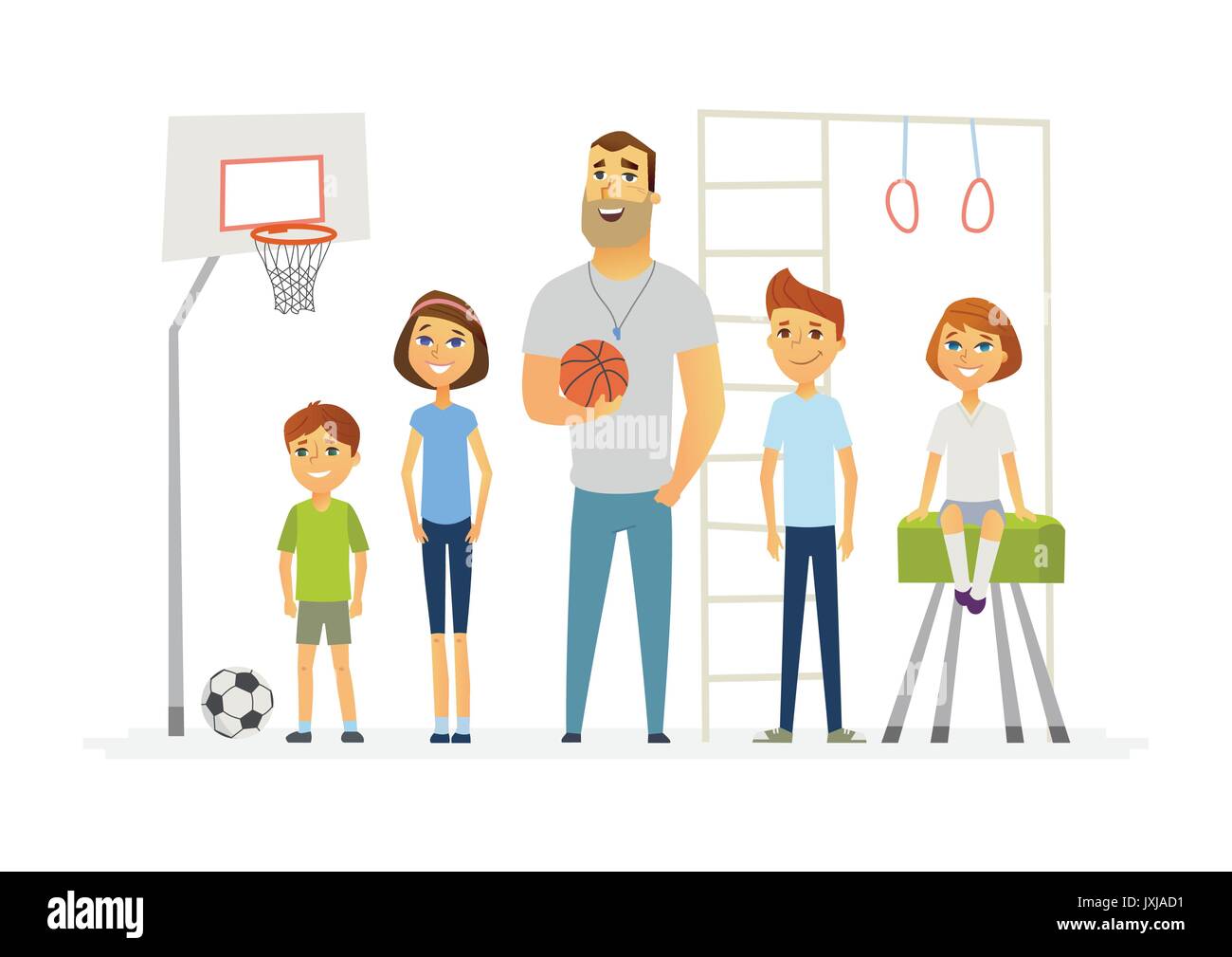 Leibeserziehung Lektion in der Schule - Moderne cartoon Menschen Zeichen Abbildung Stock Vektor