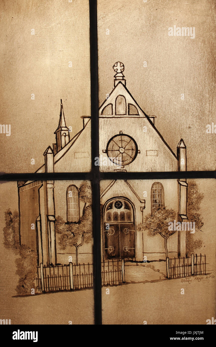 Moderne Kirchenfenster zeigen niederländische Kirche Architektur Stockfoto