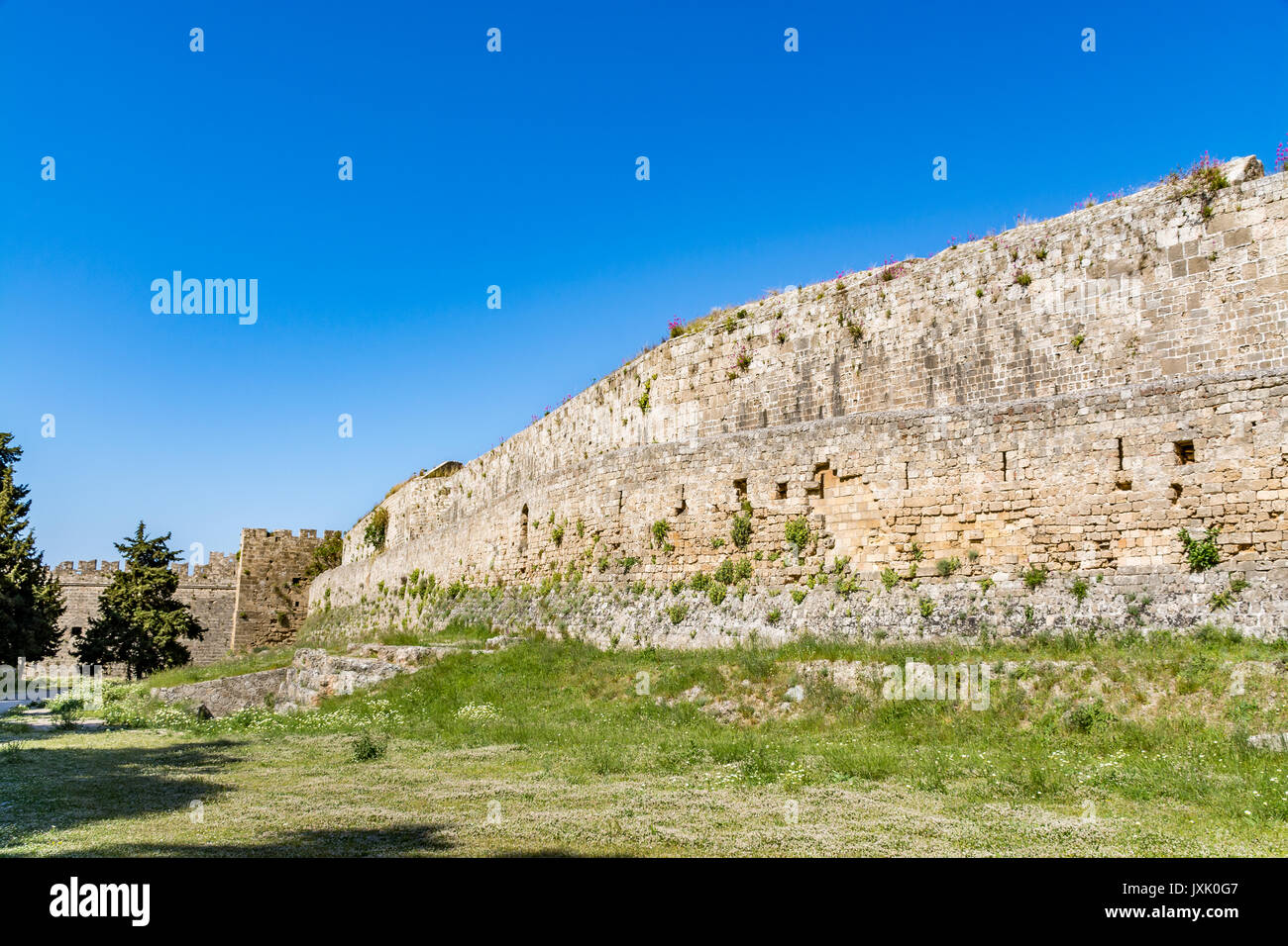 Erstaunlich Mauern einer mittelalterlichen Stadt Rhodos, die Insel Rhodos, Griechenland Stockfoto