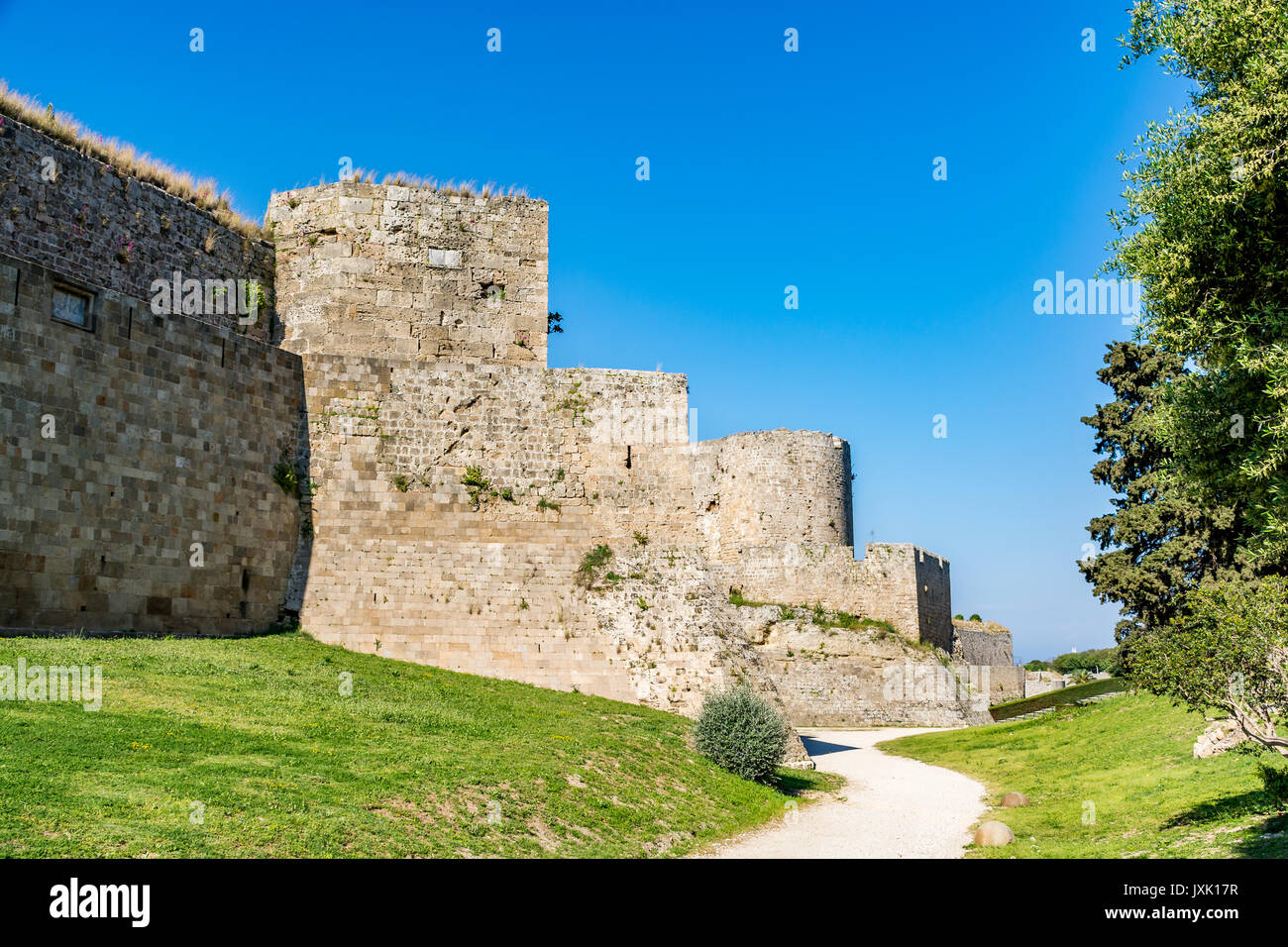 Erstaunlich Mauern der Altstadt von Rhodos, die Insel Rhodos, Griechenland Stockfoto