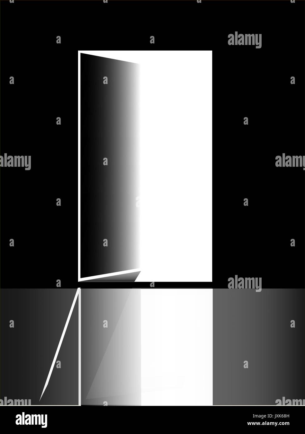 Offene Tür outbwith reflaction auf schwarzem Hintergrund. Stock Vektor