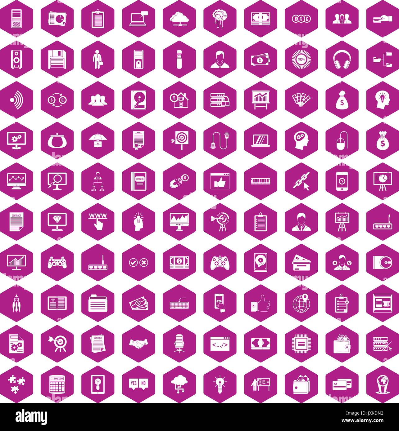 100 IT-Business Icons hexagon Violett Stock Vektor