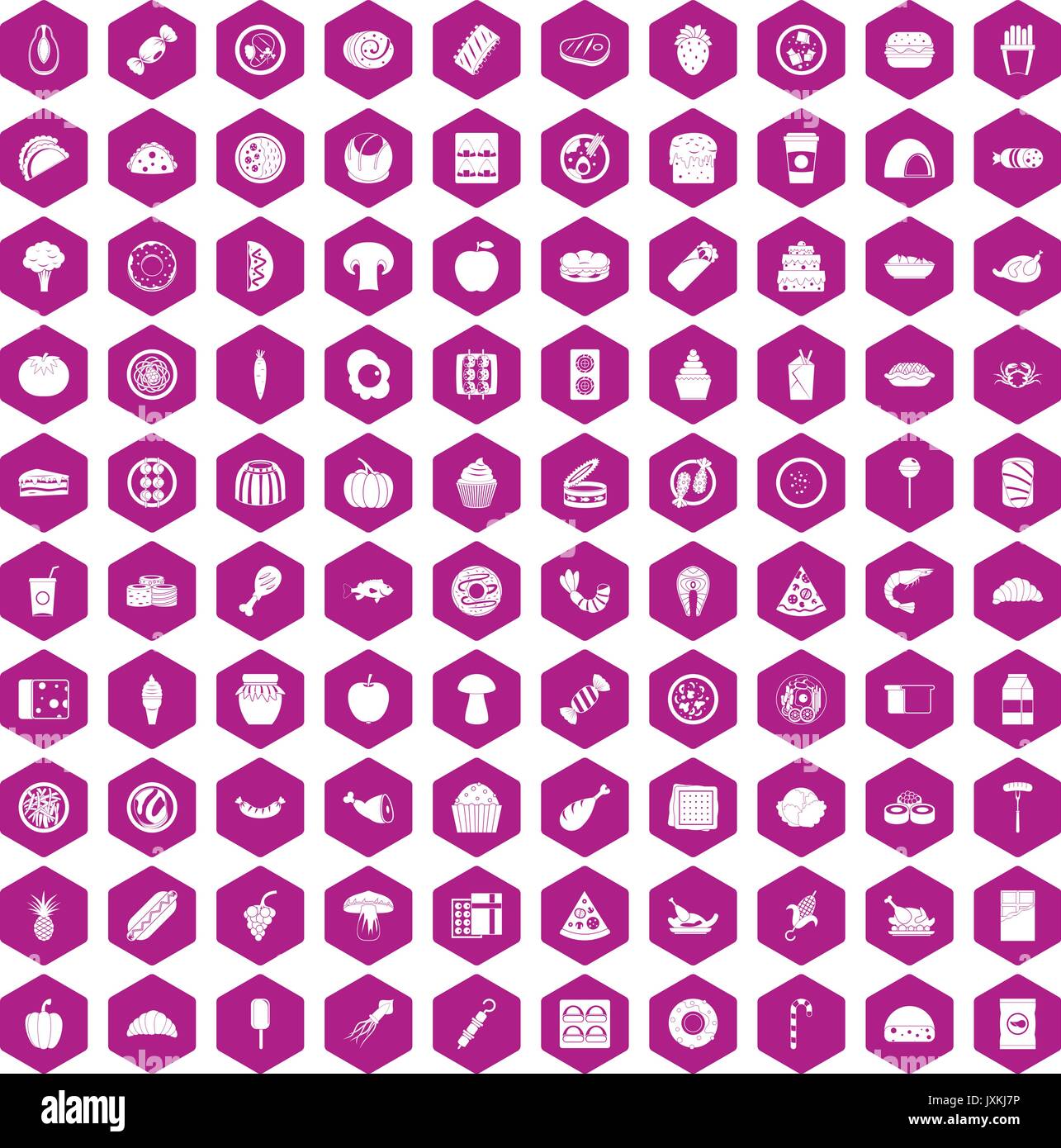 100 Mahlzeit Symbole hexagon Violett Stock Vektor