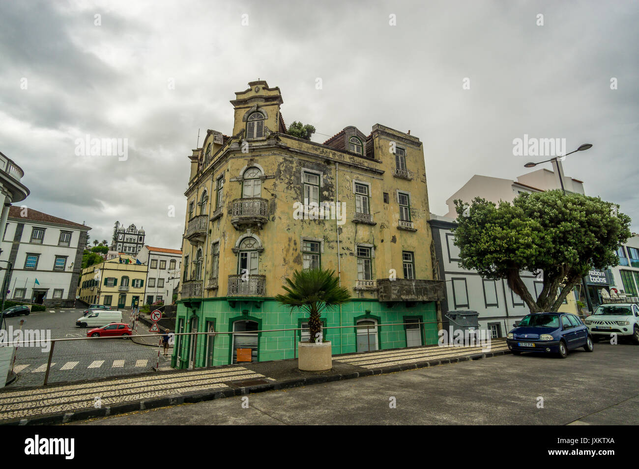 Alte Gebäude in der Stadt Horta Insel Faial, Azoren Stockfoto