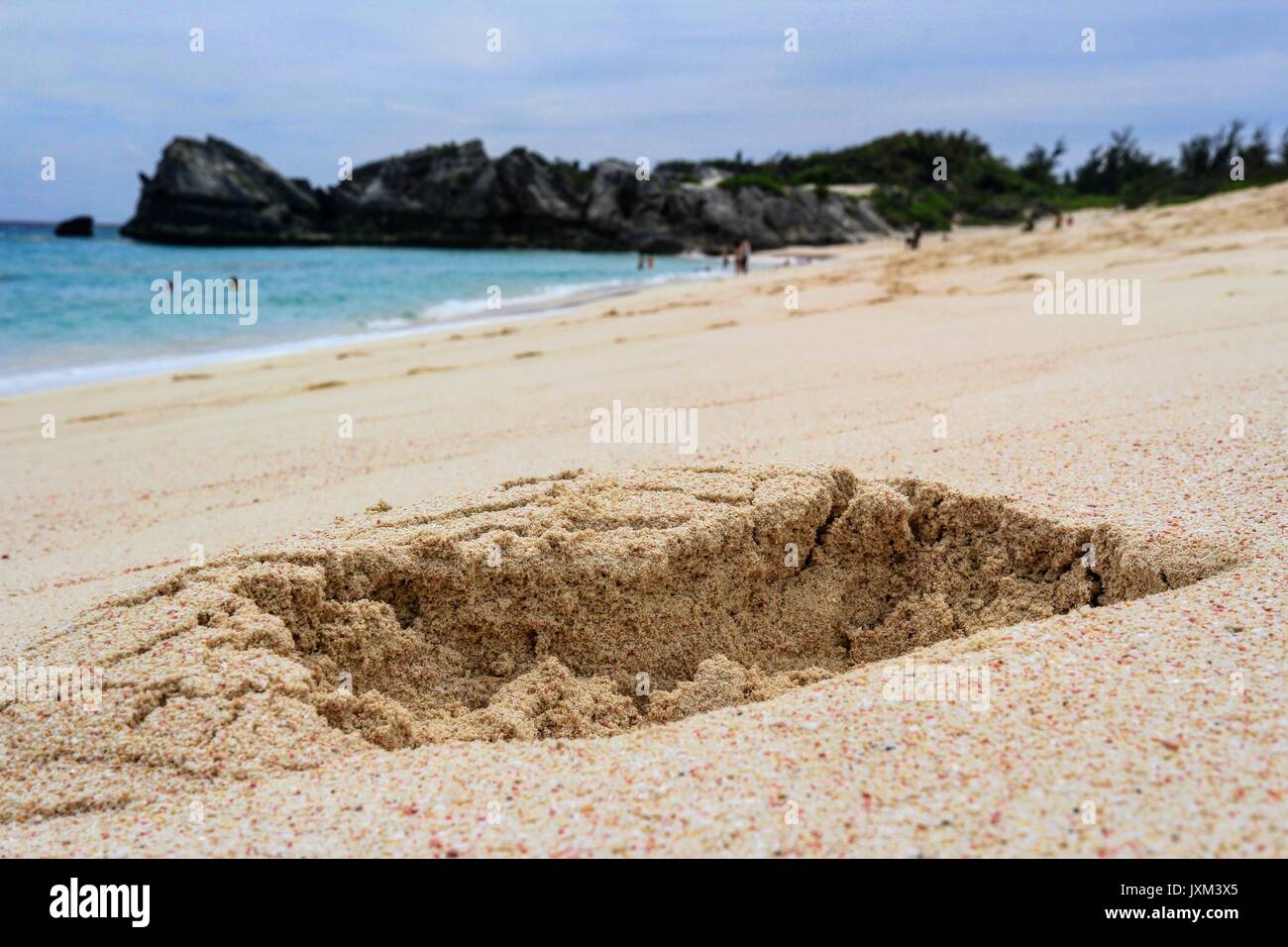 Strand Foto eines Fußabdrucks in Bermuda auf einem schönen Tag genommen. Stockfoto