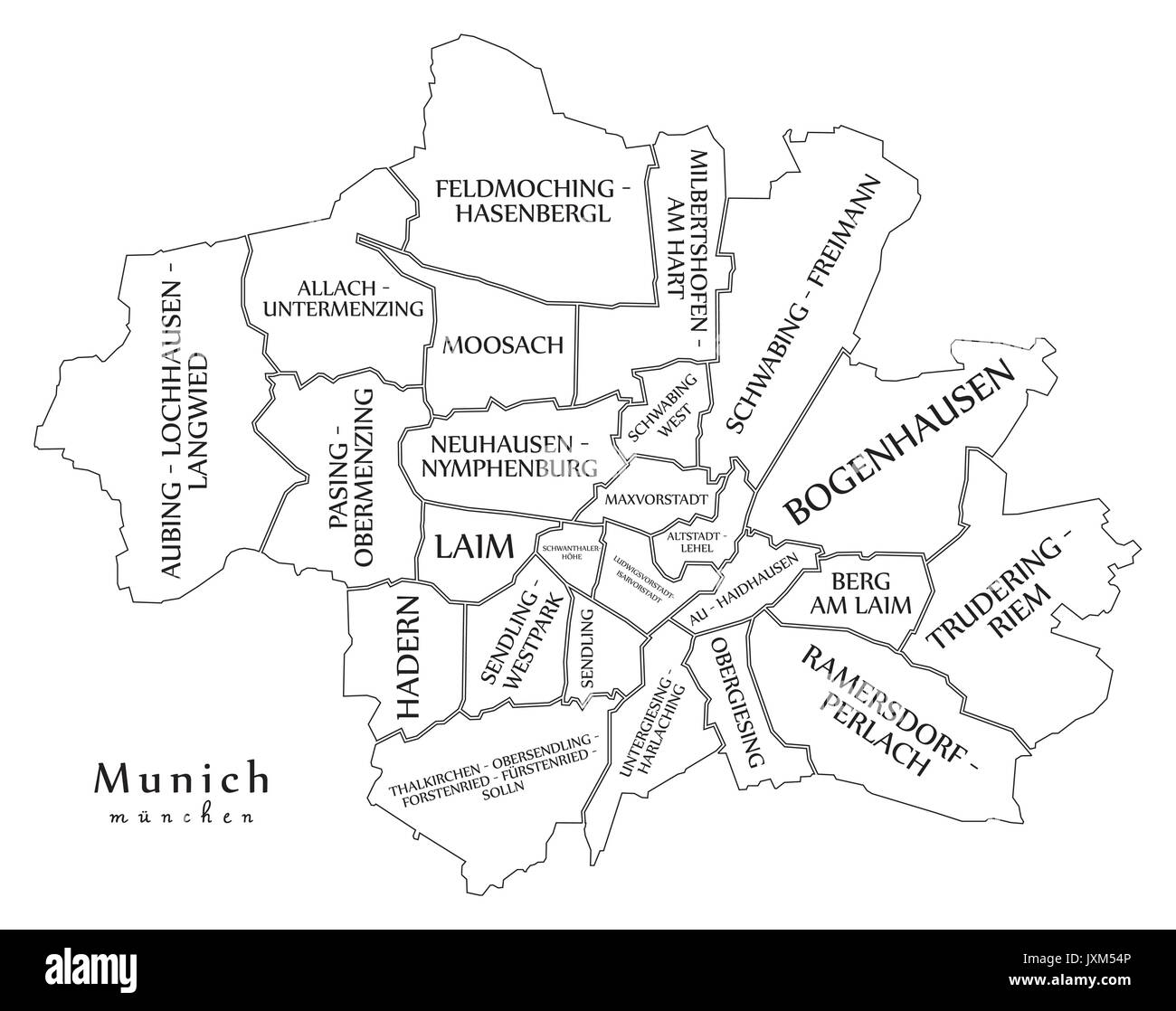 Moderne Stadtplan - München Stadt Deutschlands mit Bezirken und Titel ...