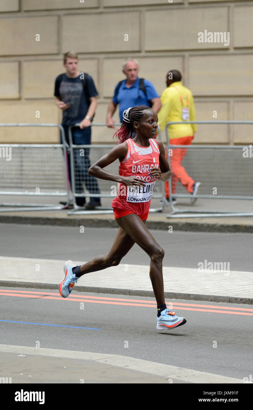 Rose Chelimo, Bahrain, der 2017 IAAF wm Frauen Marathon, London, Vereinigtes Königreich Stockfoto