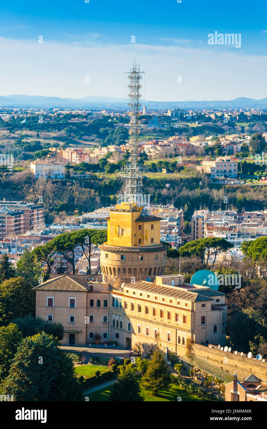 Radio Vaticana Verwaltungsgebäude und Funkmasten in der Vatikanstadt Stockfoto
