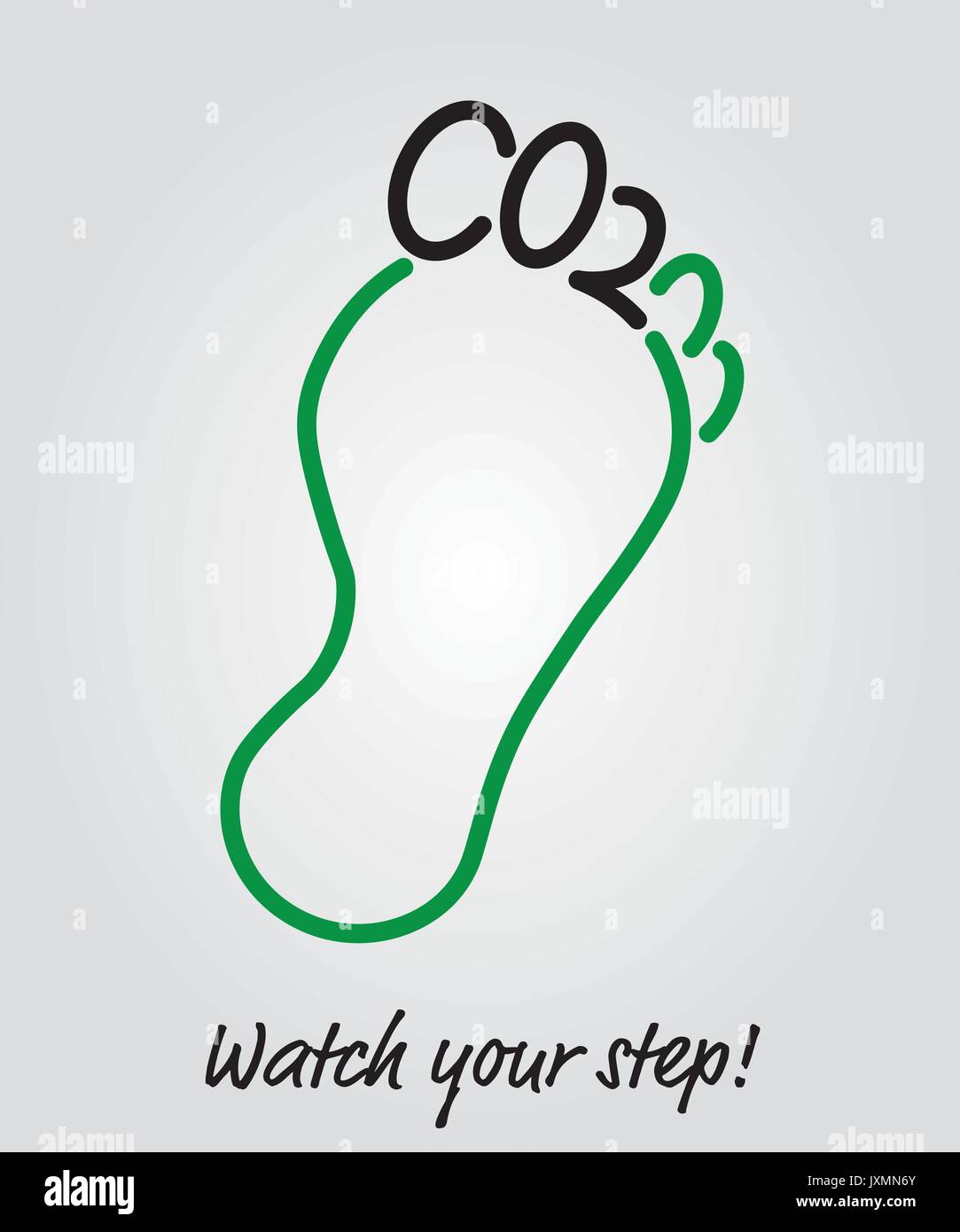 Co2-Fußabdruck, Plakat, Zehen des Fußes als Buchstaben CO2, kurzfristig für Kohlendioxid geformte Stock Vektor
