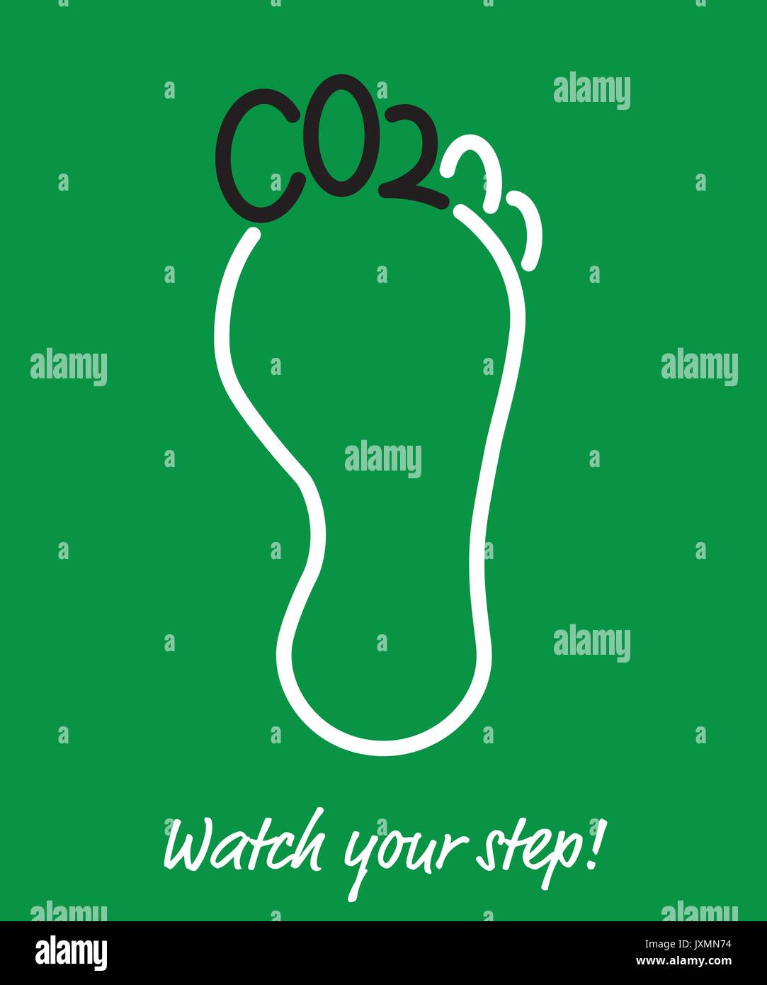 Co2-Fußabdruck, Plakat, Zehen des Fußes als Buchstaben CO2, kurzfristig für Kohlendioxid geformte Stock Vektor