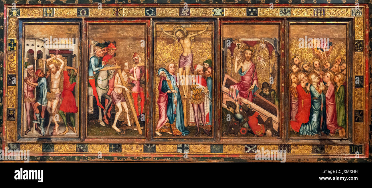 Die Despenser Retabel oder Altarbild, eine späte 14thC Kunstwerk in St Lukes Kapelle, Norwich Cathedral, Norwich, Norfolk, England, UK Stockfoto