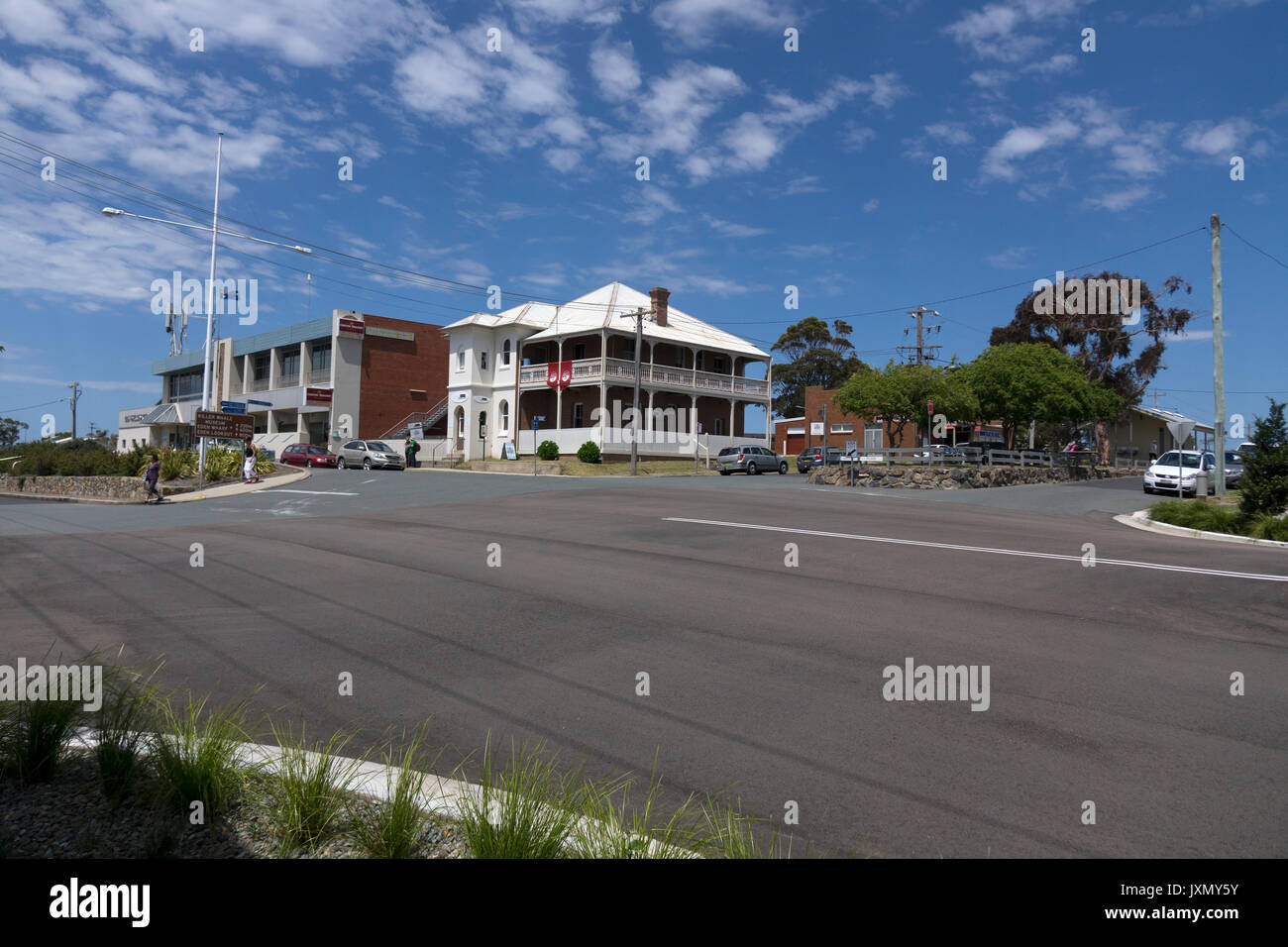 Gebäude auf Imlay Street Eden New South Wales Australien, umfasst das Eden Fishermans Freizeit Club Stockfoto