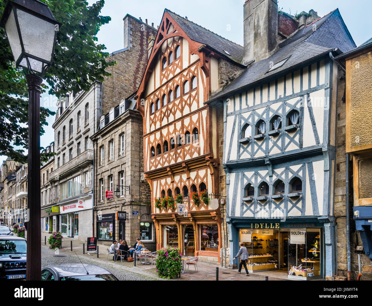 Frankreich, Bretagne, Côtes-d ' Armor-Abteilung, Guingamp, Rue Edouard Ollivro, Fachwerkhäuser aus dem 16. Jahrhundert im Zentrum historischen Stadt Stockfoto