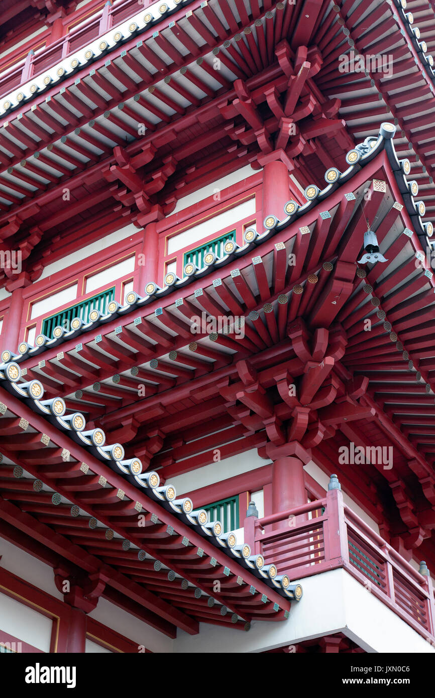 Architektonische Details Zahnreliquie des Buddha Tempel, Chinatown, Singapur Stockfoto