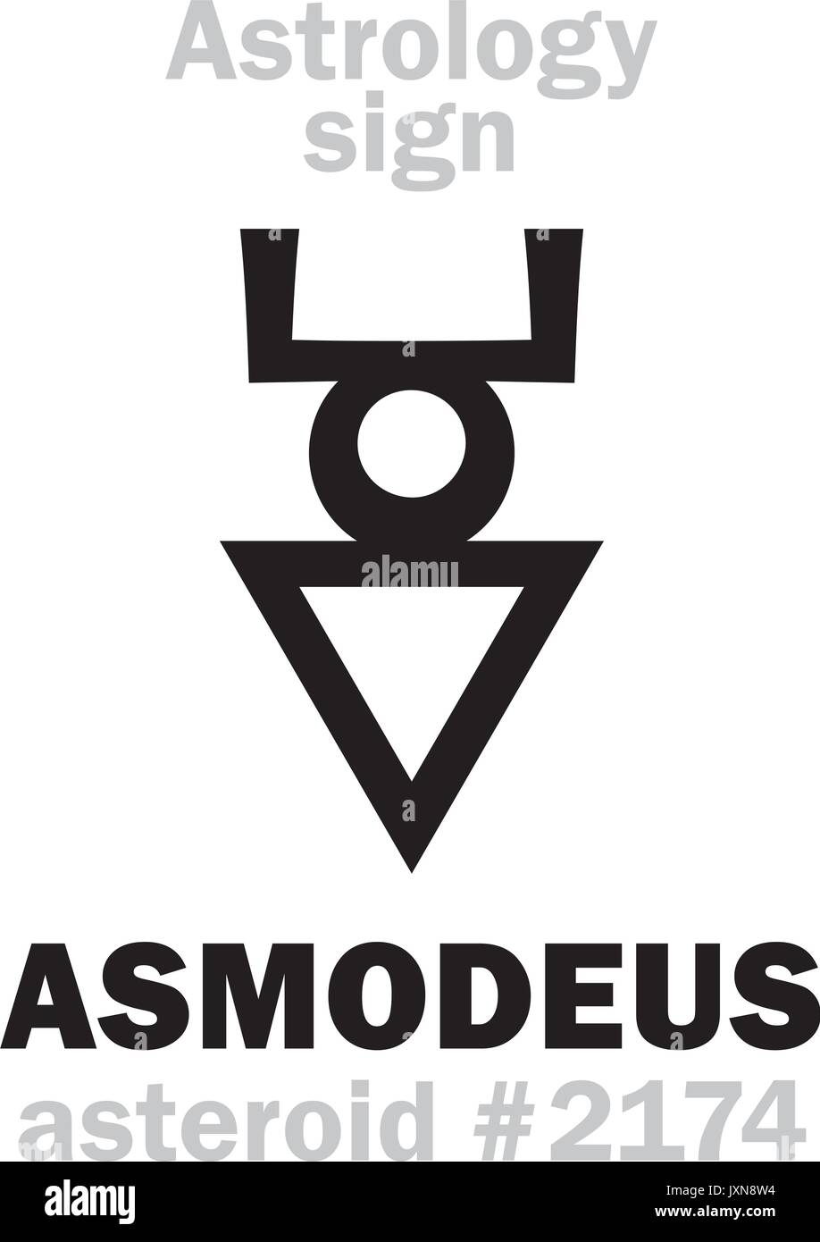 Astrologie Alphabet: ASMODEUS (Hashmedai), Asteroid Nr. 2174. Hieroglyphen Zeichen Zeichen (Symbol). Stock Vektor