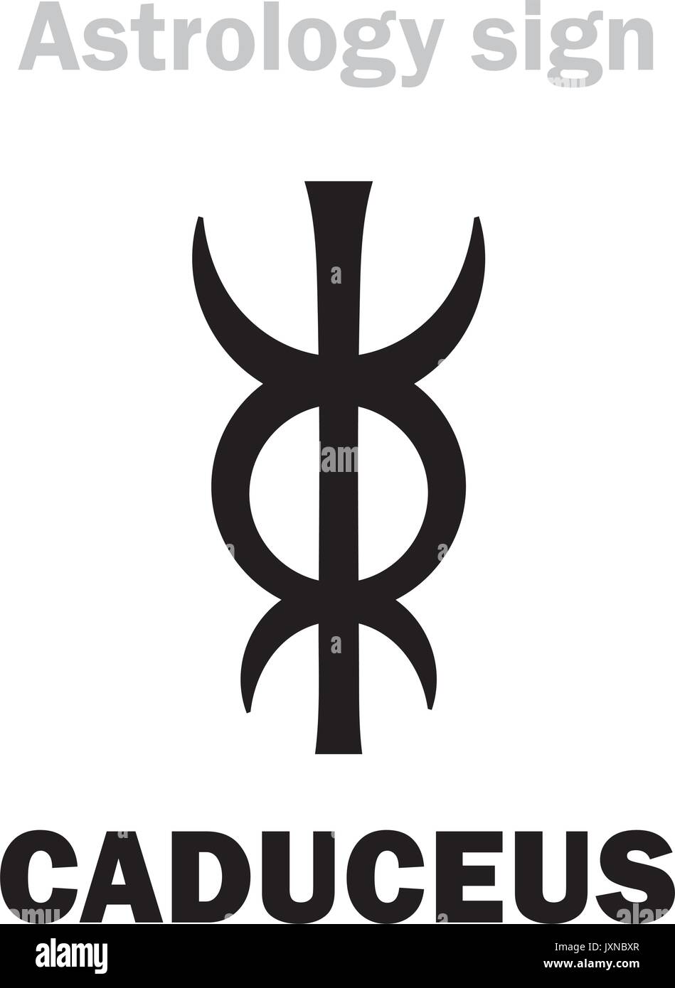 Astrologie-Alphabet: CADUCEUS von Merkur (oder Hermes, Apollo oder Äskulap). Hieroglyphen Charakter Zeichen (einzelnes Symbol). Stock Vektor