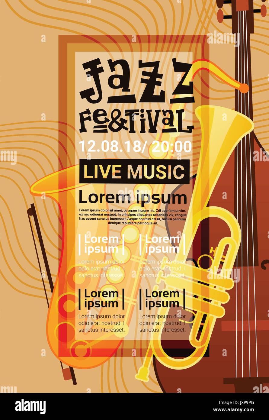 Jazz Festival Live Konzert Plakat werbung Retro Banner Stock Vektor