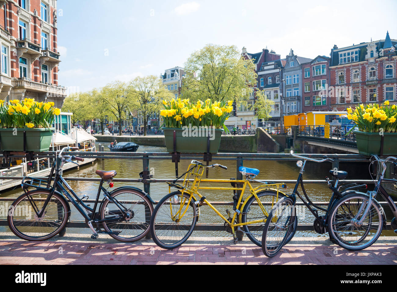 Fahrräder auf der Brücke in Amsterdam Niederlande. Stockfoto