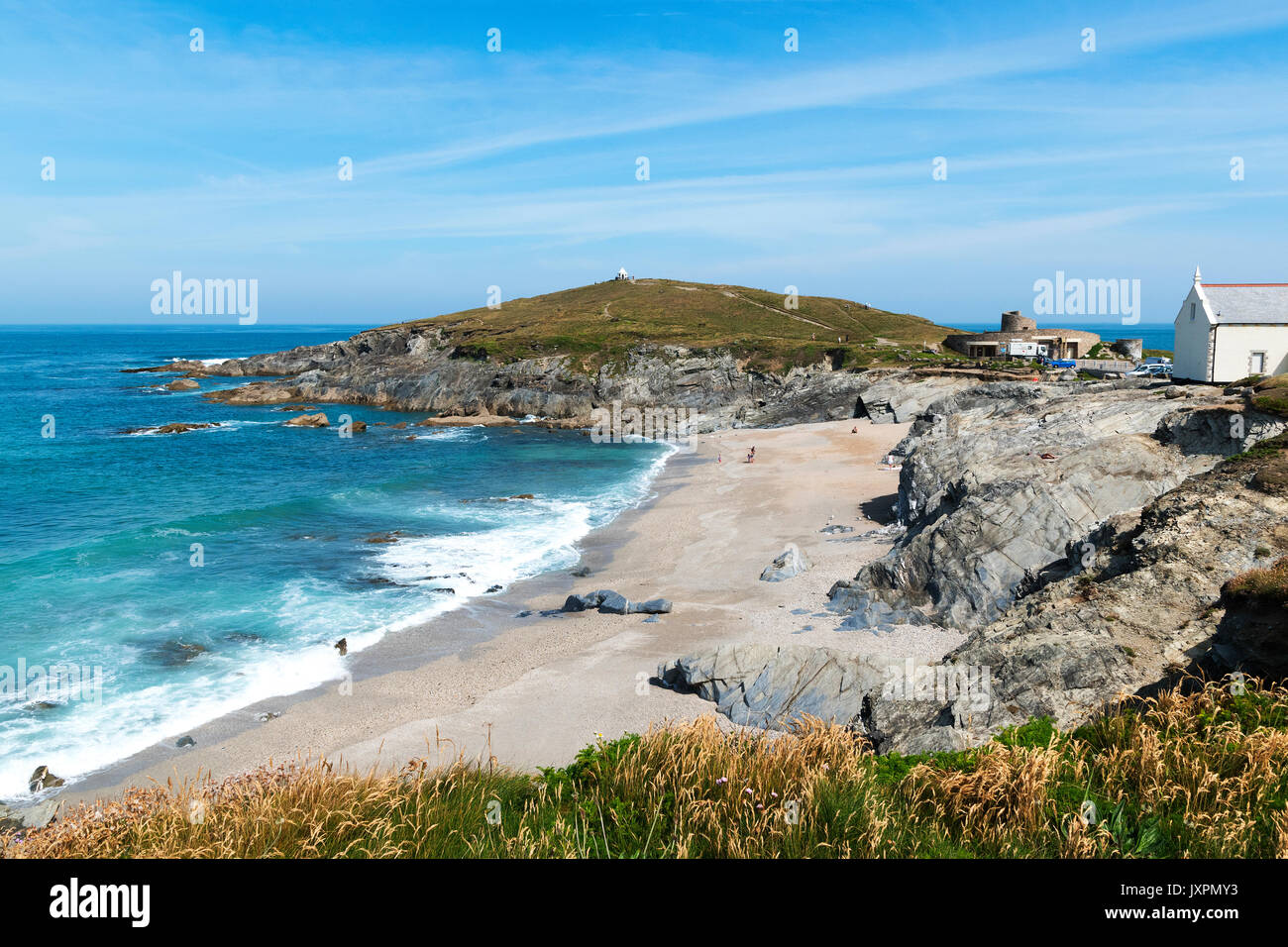 Wenig Fistral Beach in Newquay, Cornwall, engalnd, Großbritannien Stockfoto