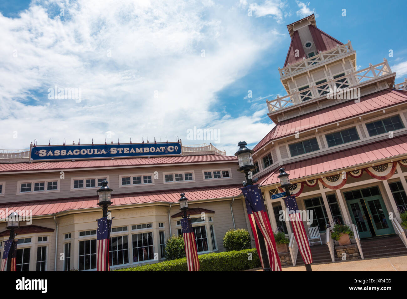 Sassagoula Steamboat Co Hauptgebäude im Port Orleans Riverside Resort, Walt Disney World, Orlando, Florida. Stockfoto