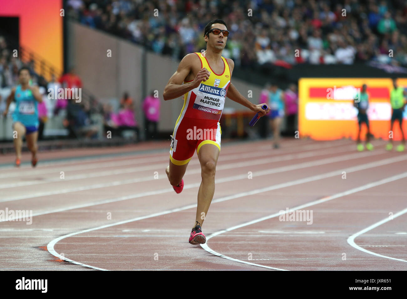 Joan MUNAR MARTINEZ von Spanien in der Männer 4 x 100 m Staffel T 11-13 Finale auf der Welt Para Meisterschaften in London 2017 Stockfoto